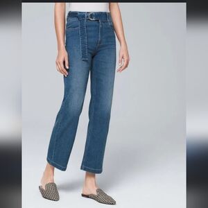 EUC White House Black Market Wide Leg Belted Crop Stretch Denim 6